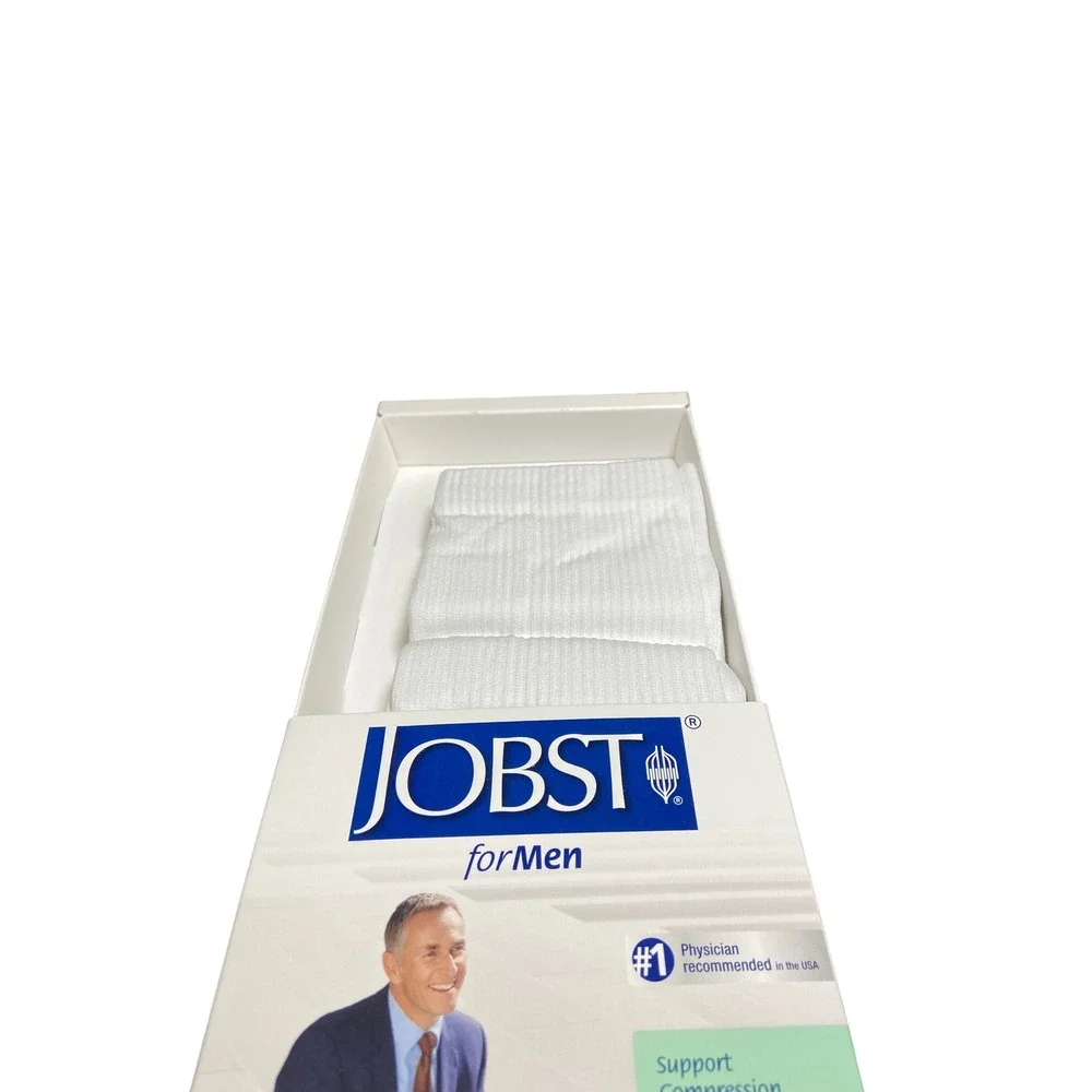JOBST forMen Compression Socks White Large 8-15 mmHg Knee High Ribbed 110333 NEW